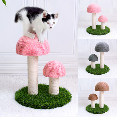 #ad Cute Mushroom Cat Kitten Tree Natural Sisal Pet Scratching Post Indoor Scratcher $58.99