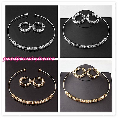 #ad Trendy Womens Silver Gold 316L Stainless Steel Choker Collar Earrings Cute Set $8.99