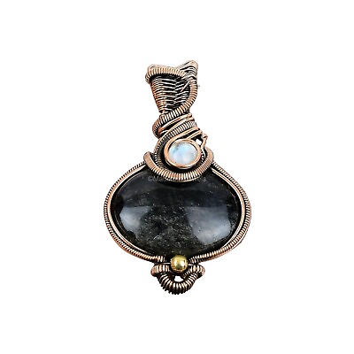 #ad Silver Sheen Obsidian Jewelry Copper Gift For Mom Wire Wrapped Pendant 2.36 $23.08