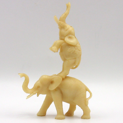 #ad Vintage Hard Plastic White Elephant Riding an Elephant Figurines Made in Japan $18.50