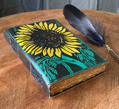 #ad Sunflower Leather Journal 220 Vintage pages Exclusive Handpainted Journal AU $49.90