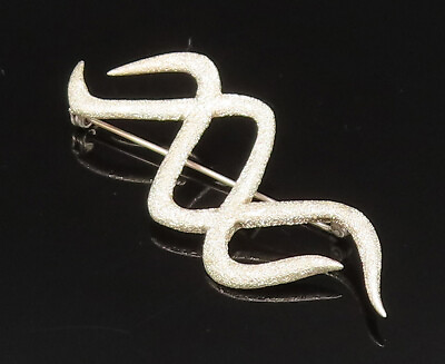 #ad 925 Sterling Silver Vintage Textured Wavy Crisscross Brooch Pin BP9636 $49.12