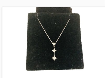 #ad 14k White Gold Three Princess diamond. journey Necklace 16” $448.20