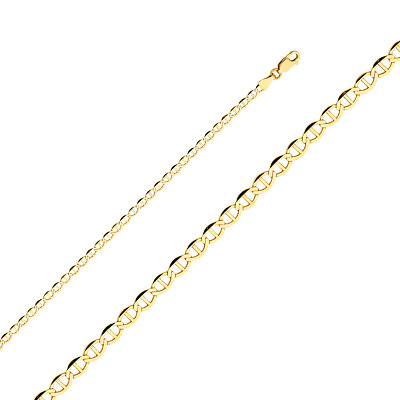 #ad 14K Yellow Solid Gold 3.4mm Flat Mariner Chain Necklace with Lobster Clasp $388.00