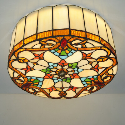 #ad #ad Baroque Round Stained Glass Ceiling Light Tiffany Style Flush Mount Lamp Fixture $119.99