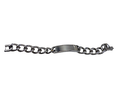 #ad Mens 8.5quot; Stainless Steel Silver Cuban Chain ID Bracelet 1970s Do you Remember? $10.39