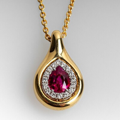 #ad Natural Red Ruby Women#x27;s Pendant Necklace Solid 14k Yellow Gold Real Diamond $787.49