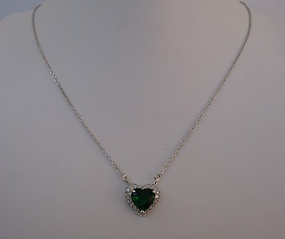 #ad 925 STERLING SILVER HEART NECKLACE PENDANT 3.50 CT LAB CREATED EMERALD DIAMOND $37.93