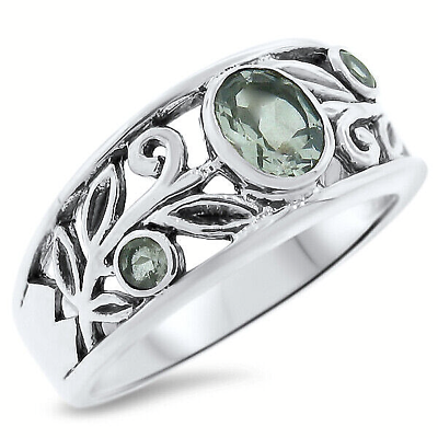 #ad NATURAL GREEN AMETHYST 925 STERLING SILVER NOUVEAU ANTIQUE STYLE RING Sz 9 #840 $24.99