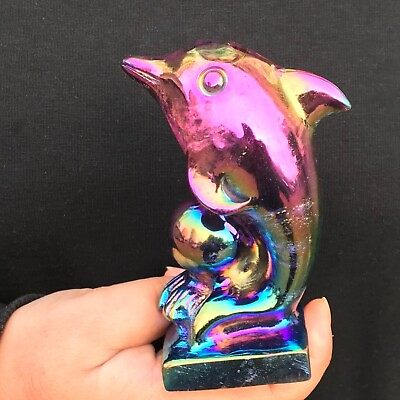 #ad 1.16LB TOP Natural titanium quartz hand carved crystal dolphin reiki healing $61.92