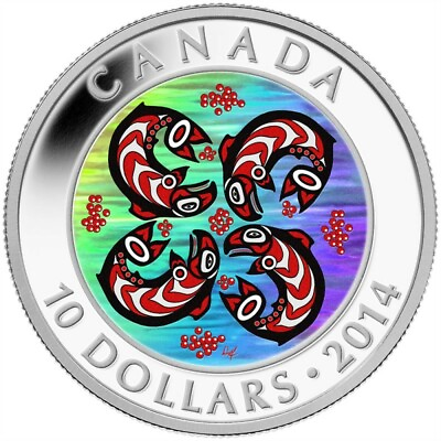 #ad CANADA FIRST NATION ART SALMON SILVER COLOR 10$ 2014 C $59.00