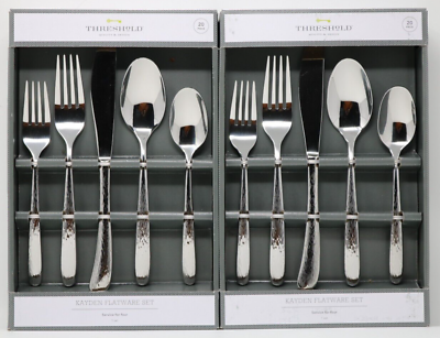 #ad Threshold 40pc Silver Texture Kayden Silverware Set Service For 8 NEW $24.50