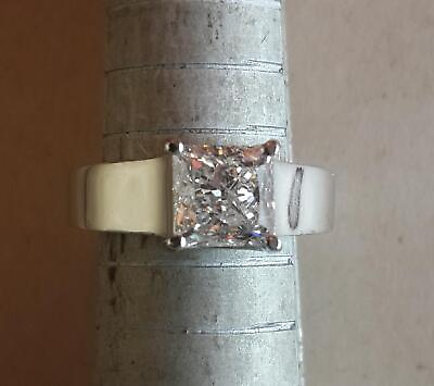 #ad 3 Ct Solitaire Princess Cut Diamond Engagement Ring SI1 G White Gold 18k $7262.00