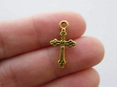 #ad 12 Cross charms antique gold tone C20 $4.25
