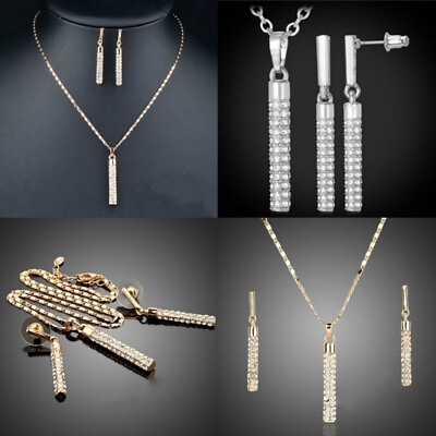 #ad Fashion Wedding Bridal Party Crystal Rhinestone Necklace Earrings Jewelry Set C $3.49