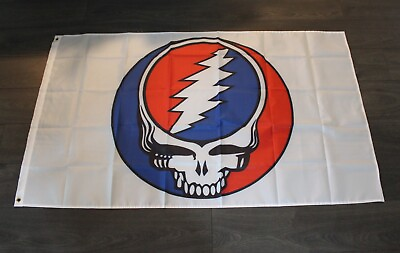 #ad Grateful Dead Banner Flag 3x5 White Band Jerry Garcia Skull Logo USA Shipper 97 $8.37