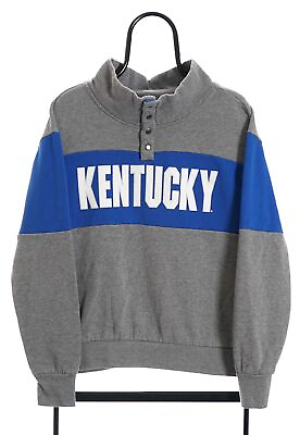 #ad Vintage NCAA Kentucky Wildcats Grey Button Neck Sweatshirt Medium GBP 24.00