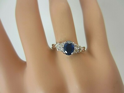 #ad New 14k White Gold 0.82 carat Blue Sapphire and Diamond Ring 1.00 CT TW $395.00