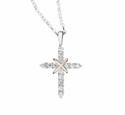 #ad Hallmark Diamond 14K White amp; Rose Gold 1.5 ct tw Cross Pendant Necklace $149.99