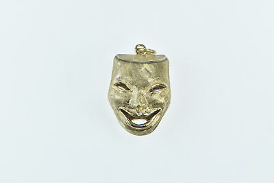 #ad 14K 3D Drama Comedy Theatre Mask Reversible Charm Pendant Yellow Gold *00 $699.95