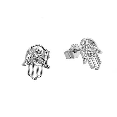#ad Hamsa Hand Sterling Silver Stud Earrings with Delicate Design $30.99