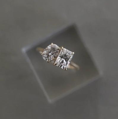 #ad 4.0 TCW Radiant amp; Oval Cut Moissanite Unique Diamond Ring 14K Yellow Gold Plated $186.10