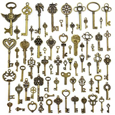 #ad Vintage Skeleton Keys Wholesale Bulk Lots Mixed Set of 70 Antique Bronze Bras... $15.83