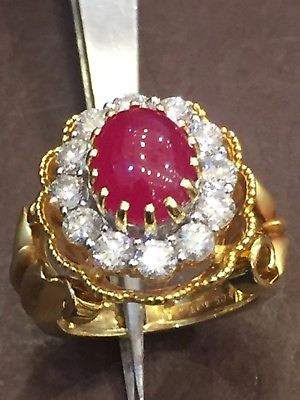 #ad 5.71 Cts Round Brilliant Cut Diamonds Ruby Cocktail Ring In Fine 14K Yellow Gold $4682.80