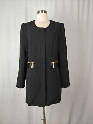 #ad Raison D#x27;etre NEW Large Black Collarless Overcoat with Princess Sleeves $211 $25.00