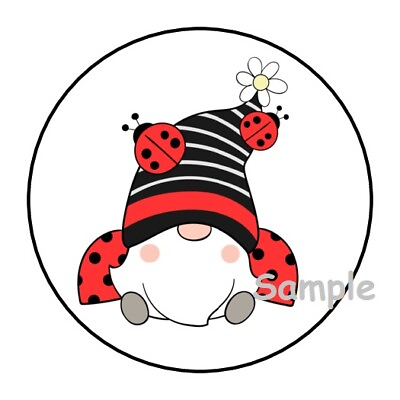 #ad 30 LADYBUG GNOME ENVELOPE SEALS LABELS STICKERS 1.5quot; ROUND LADY BUG GIFTS DAISY $2.64