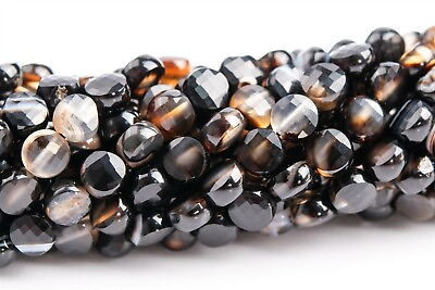 #ad 4x2MM Black Striped Agate Faceted Flat Round Button Grade AAA Natural Loose Bead $7.59