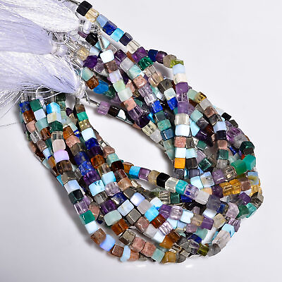 #ad Natural Multi Gemstone Gemstone Box Shape Smooth Beads 5 mm Strand 8quot; XY 428 $13.20