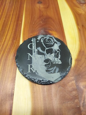 #ad G #x27;N R Revolver Skull Rose Fan Art Set Of 4 Coasters Handmade On 4quot; Round Slate $21.60