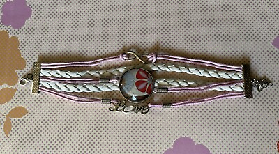 #ad Faux Leather Bracelet With Charms Handmade Pink amp; White Bracelet Love Brand New $12.00