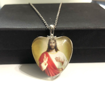 #ad Exquisite Jesus Crystal Heart Pendant Necklace $12.88