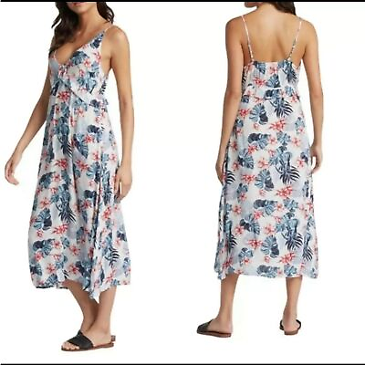 #ad Roxy Close to Sea Strappy Floral Tropical Midi Dress M Pristine Resort Beach $24.99