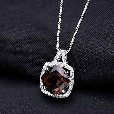 #ad Natural 5.2Ct Cushion Smoky Quartz Gemstone 925 Sterling Silver Pendant Necklace $55.79