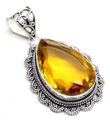 #ad Yellow Citrine Gemstone 925 Silver Pendant Handmade Jewelry Pendant $12.34