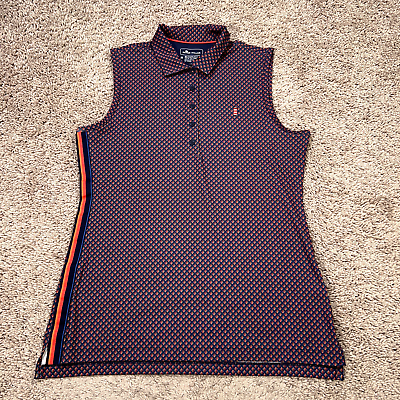 #ad Peter Millar Shirt Womens Medium Blue Deco Star Golf Polo Harbour Town UPF 50 $24.77