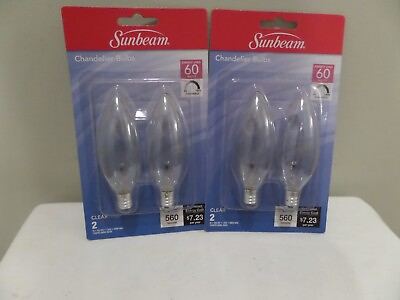 #ad Vintage 2 2 Pack Clear Sunbeam Chandelier Bulbs 60 Watts Candelabra 4 blubs 60W $17.95