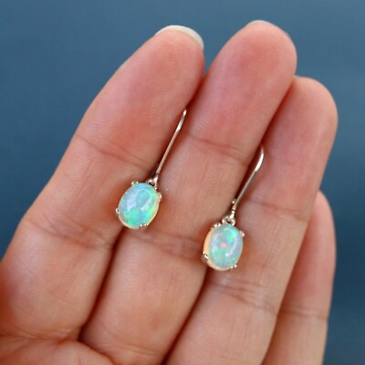 #ad Ethiopian Fire Opal Earrings Large Opal Stone Earrings 925 Sterling Silver $71.08