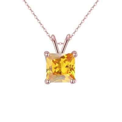 #ad 18K Rose Gold 2 Carat Created Yellow CZ Princess Stud Necklace Plated 18 Inch $10.99