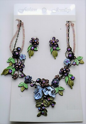 #ad victorian style flower multi color necklace amp; pierce earrings jewelry set lot $16.99