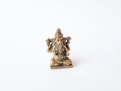 #ad Hindu God Ganesh Seat Statue Pendant Elephant Axe Lotus Successful Golden Brass $16.99