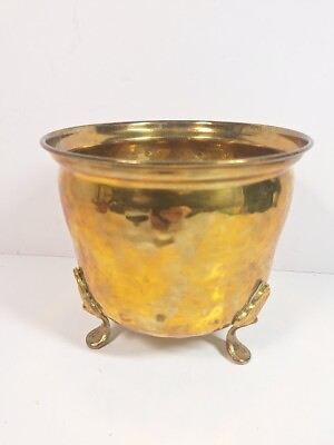 #ad Vintage Three Hammered Footed Planter Pot Solid Brass 6.25quot; X 5.5quot; $39.99