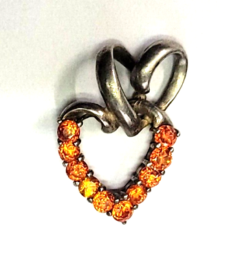 #ad Vintage HEART Shape Lustrous Orange CZ Sapphire Studded Stones Pendant 2.44 G $25.11