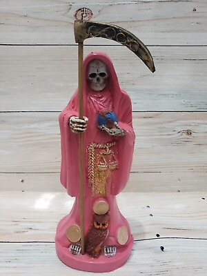 #ad SANTA MUERTE COLOR PINK 12quot; HOLY DEATH STATUE GRIM REAPER LUCK BLESSED $39.99