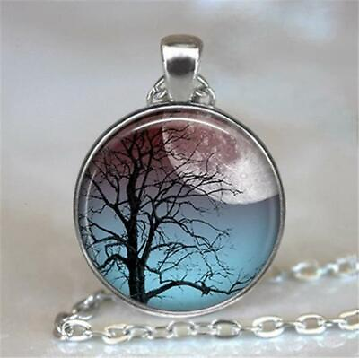 #ad TREE FULL MOON SKY Pendant Charm Sterling 925 Silver plated 20quot; Necklace gift $19.89