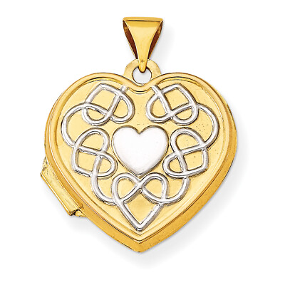 #ad 14k Yellow Gold 18mm Heart Rhodium heart of Locket XL520 $240.99