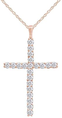 #ad 0.30 Ct Natural Diamond Ladies Cross Pendan in 14k Solid Gold $329.40
